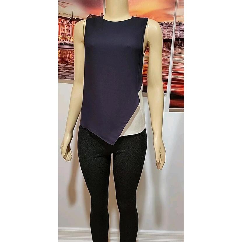 Alc Asymetric Size 2 Layered Navy Ivory Women's Top Tunic Blouse #C